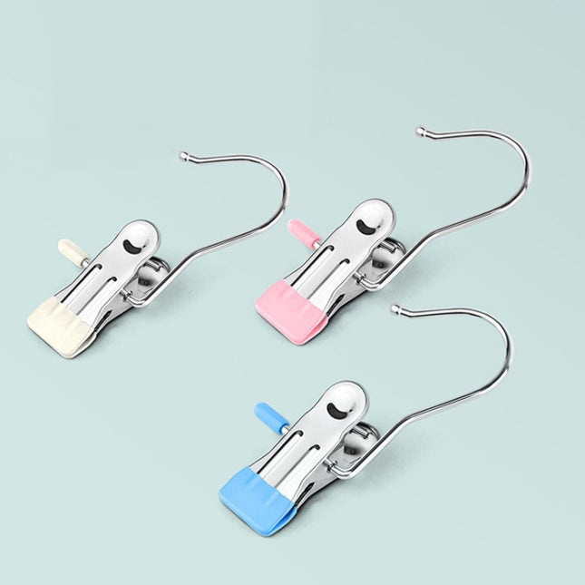 5pcs /Pack Stainless Steel Flat Clip With Hook Anti-Scratch Catch Laundry Drying Holder