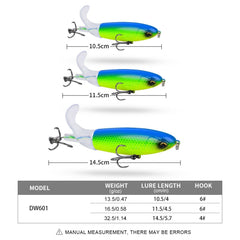 PROBEROS DW601 360 Degree Rotating Propeller Lures Topwater Tethered Tractor Floating Fake Fish Bait, 11.5cm/16.5g, 14.5cm/32.5g, 10.5cm/13.5g