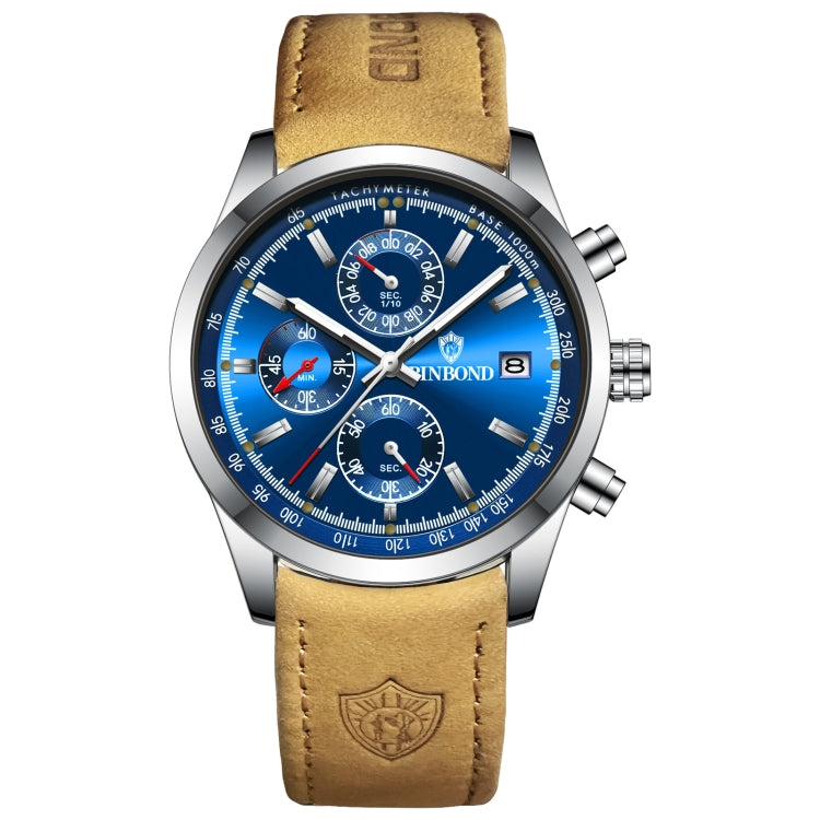 BINBOND B6022 30m Waterproof Luminous Multifunctional Quartz Watch, Leather-White Steel-Black, Leather-White Steel-Blue, Leather-White Steel-Green, Leather-White Steel-White, Leather-Black Steel-Black, White Steel-Black, White Steel-Blue���������������...
