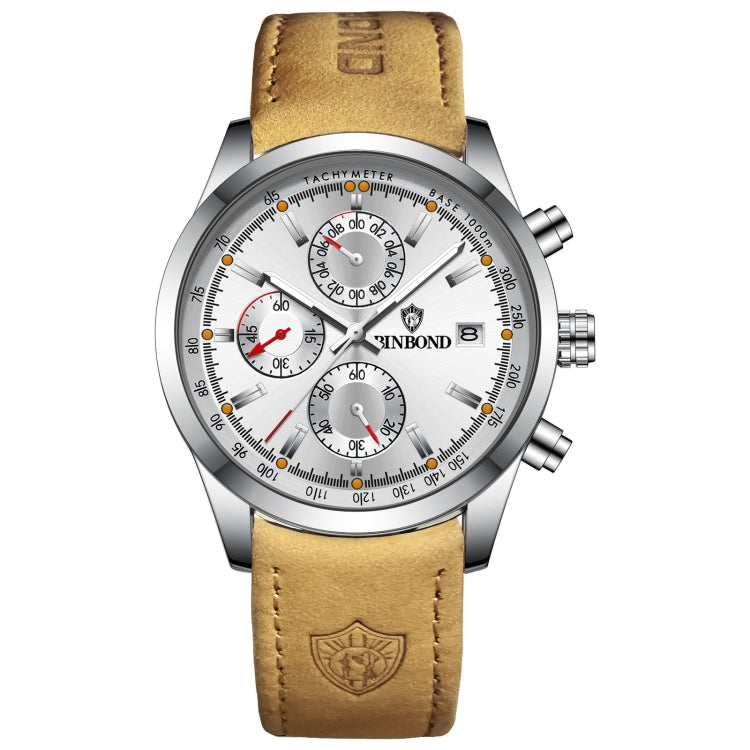 BINBOND B6022 30m Waterproof Luminous Multifunctional Quartz Watch, Leather-White Steel-Black, Leather-White Steel-Blue, Leather-White Steel-Green, Leather-White Steel-White, Leather-Black Steel-Black, White Steel-Black, White Steel-Blue���������������...