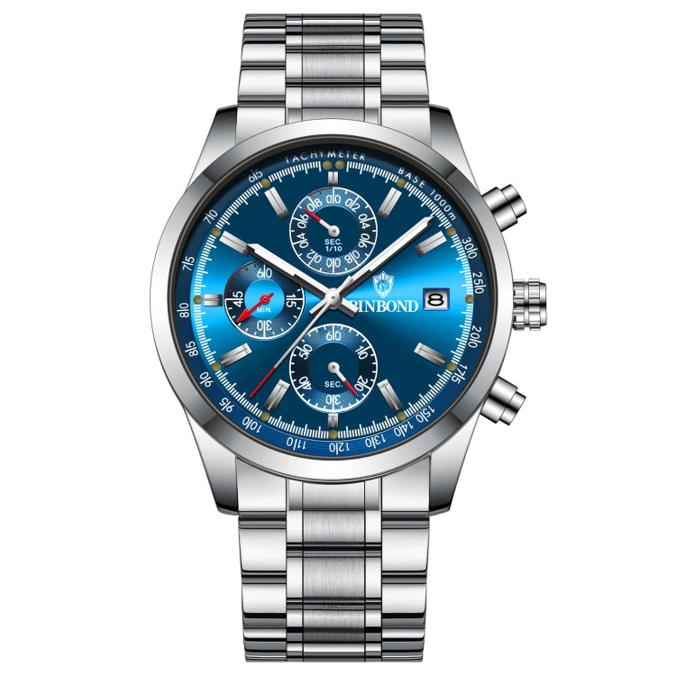 BINBOND B6022 30m Waterproof Luminous Multifunctional Quartz Watch, Leather-White Steel-Black, Leather-White Steel-Blue, Leather-White Steel-Green, Leather-White Steel-White, Leather-Black Steel-Black, White Steel-Black, White Steel-Blue���������������...