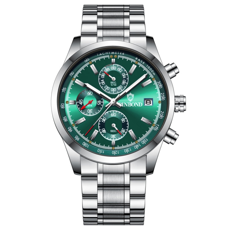 BINBOND B6022 30m Waterproof Luminous Multifunctional Quartz Watch, Leather-White Steel-Black, Leather-White Steel-Blue, Leather-White Steel-Green, Leather-White Steel-White, Leather-Black Steel-Black, White Steel-Black, White Steel-Blue���������������...