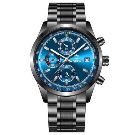 BINBOND B6022 30m Waterproof Luminous Multifunctional Quartz Watch, Leather-White Steel-Black, Leather-White Steel-Blue, Leather-White Steel-Green, Leather-White Steel-White, Leather-Black Steel-Black, White Steel-Black, White Steel-Blue���������������...