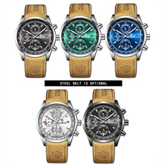 BINBOND B6022 30m Waterproof Luminous Multifunctional Quartz Watch, Leather-White Steel-Black, Leather-White Steel-Blue, Leather-White Steel-Green, Leather-White Steel-White, Leather-Black Steel-Black, White Steel-Black, White Steel-Blue���������������...