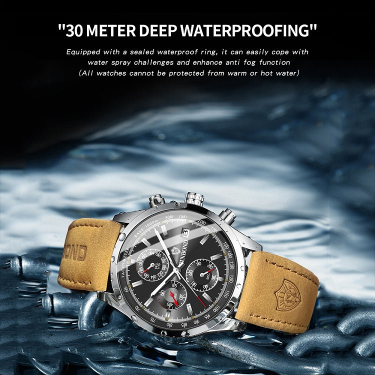 BINBOND B6022 30m Waterproof Luminous Multifunctional Quartz Watch, Leather-White Steel-Black, Leather-White Steel-Blue, Leather-White Steel-Green, Leather-White Steel-White, Leather-Black Steel-Black, White Steel-Black, White Steel-Blue���������������...