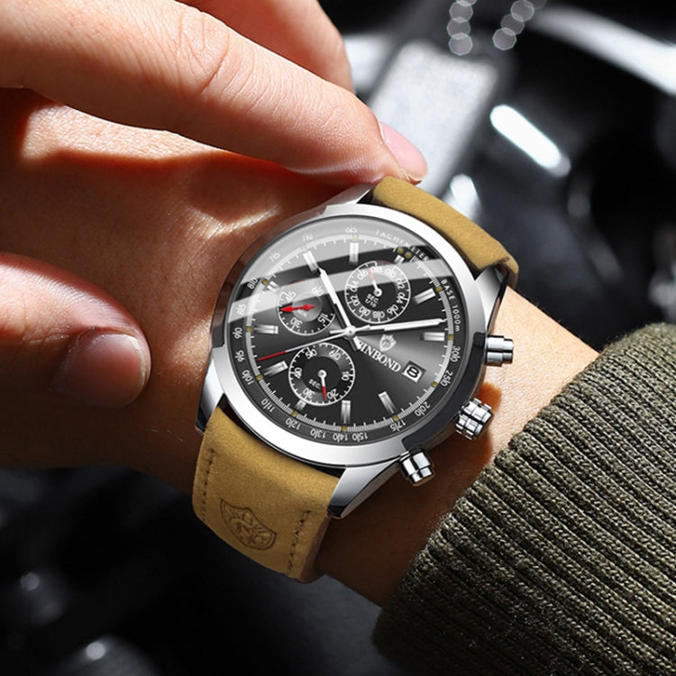 BINBOND B6022 30m Waterproof Luminous Multifunctional Quartz Watch, Leather-White Steel-Black, Leather-White Steel-Blue, Leather-White Steel-Green, Leather-White Steel-White, Leather-Black Steel-Black, White Steel-Black, White Steel-Blue���������������...