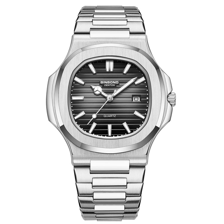 BINBOND B1885 30m Waterproof Retro Luminous Square Men Quartz Watch, White Steel-Blue, White Steel-Black, White Steel-White, White Steel-Green, Rose Gold-Blue, Rose Gold-Black, Rose Gold-White, Black Steel-Black-White, Black Steel-Blue-White