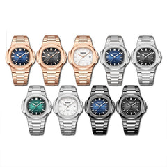 BINBOND B1885 30m Waterproof Retro Luminous Square Men Quartz Watch, White Steel-Blue, White Steel-Black, White Steel-White, White Steel-Green, Rose Gold-Blue, Rose Gold-Black, Rose Gold-White, Black Steel-Black-White, Black Steel-Blue-White