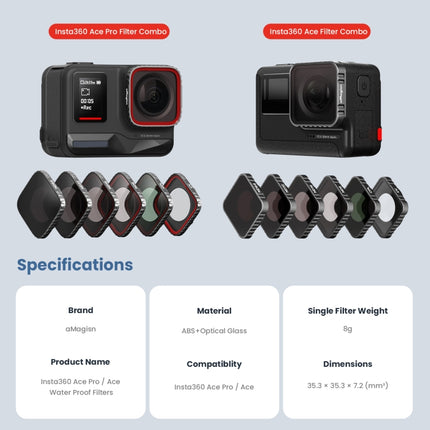 aMagisn Waterproof Filter Protective Goggles Sports Camera Accessories, For Insta360 Ace Pro UV