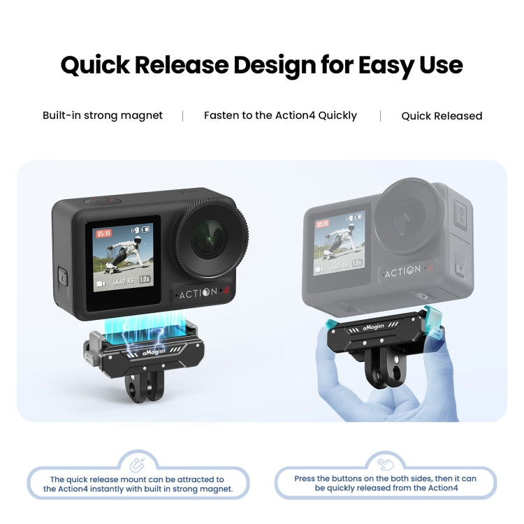 For DJI Osmo Action 4 / 3 aMagisn Magnetic Fast Disassembly Motion Camera Accessories