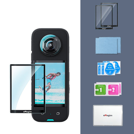 For Insta360 X3 aMagisn Screen Tempered Film Protection Sports Camera Accessories, 2sets