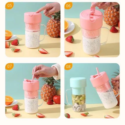 420ml 6 Blades Straw Juice Cup USB Charging Portable Fruit Juicer Smoothie Maker