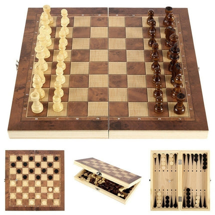 3 In 1 Wooden Chess Set Foldable Chess Board For Kids Adults, 24 x 24cm, 34 x 34cm, 39 x 39cm, 44 x 44cm