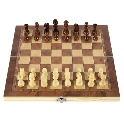 3 In 1 Wooden Chess Set Foldable Chess Board For Kids Adults, 24 x 24cm, 34 x 34cm, 39 x 39cm, 44 x 44cm