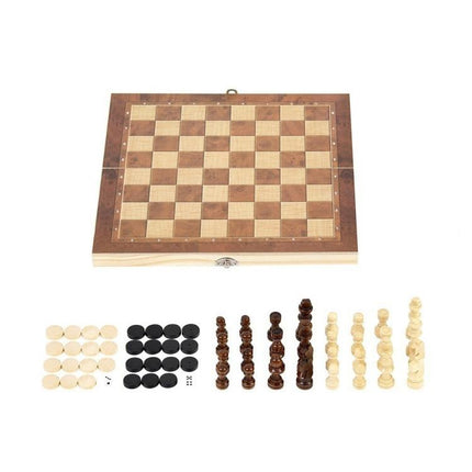 3 In 1 Wooden Chess Set Foldable Chess Board For Kids Adults, 24 x 24cm, 34 x 34cm, 39 x 39cm, 44 x 44cm