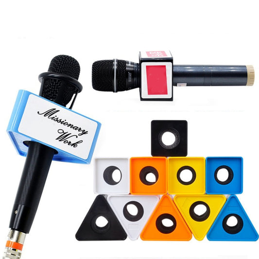 Interview Microphone Logo Flag Station, Square Black, Square Orange, Square Blue, Triangular Black, Triangular Orange, Triangular Blue