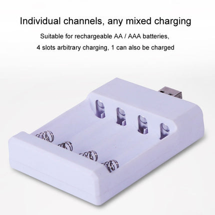 Fast USB 4 Slot Battery Charger AA/AAA Rechargeable Battery Universal Four Slot Charging Box, With Cable
