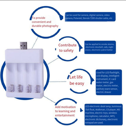 Fast USB 4 Slot Battery Charger AA/AAA Rechargeable Battery Universal Four Slot Charging Box, With Cable