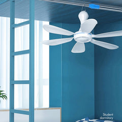 USB Home Dormitory Mute High Wind Power Mini Fan Six Blade Small Ceiling Fan, Single Fan, Fan+Remote Control Speed Control Cord