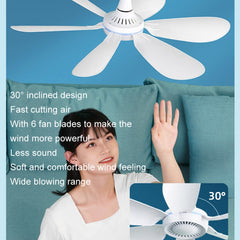 USB Home Dormitory Mute High Wind Power Mini Fan Six Blade Small Ceiling Fan, Single Fan, Fan+Remote Control Speed Control Cord