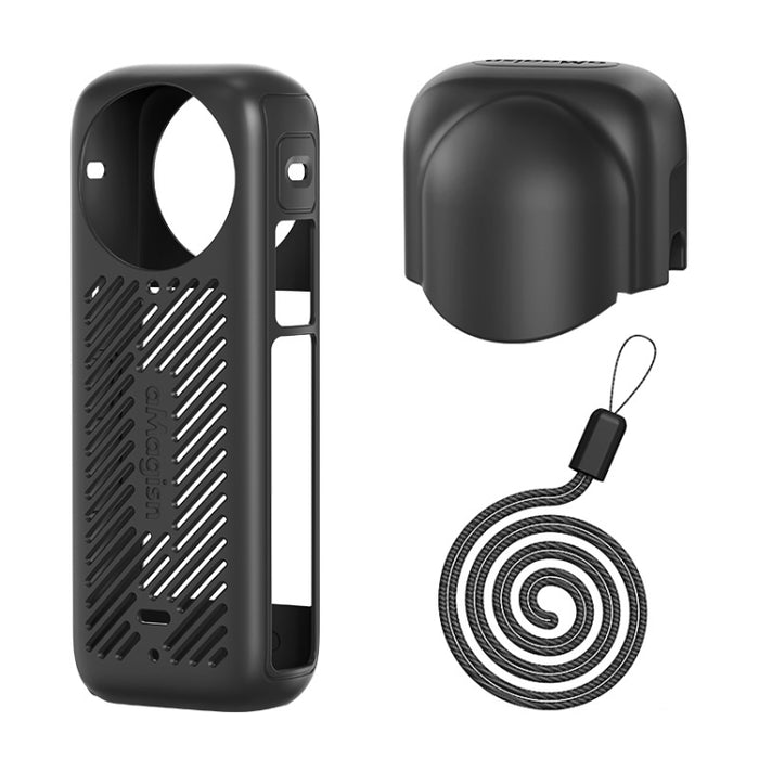 For Insta360 X4 AMagisn Silicone Protective Cover, Body Case + Lens Cover Black, Body Case + Lens Cover Gray, Body Case Black, Body Case Gray, Lens Cover Black, Lens Cover Gray