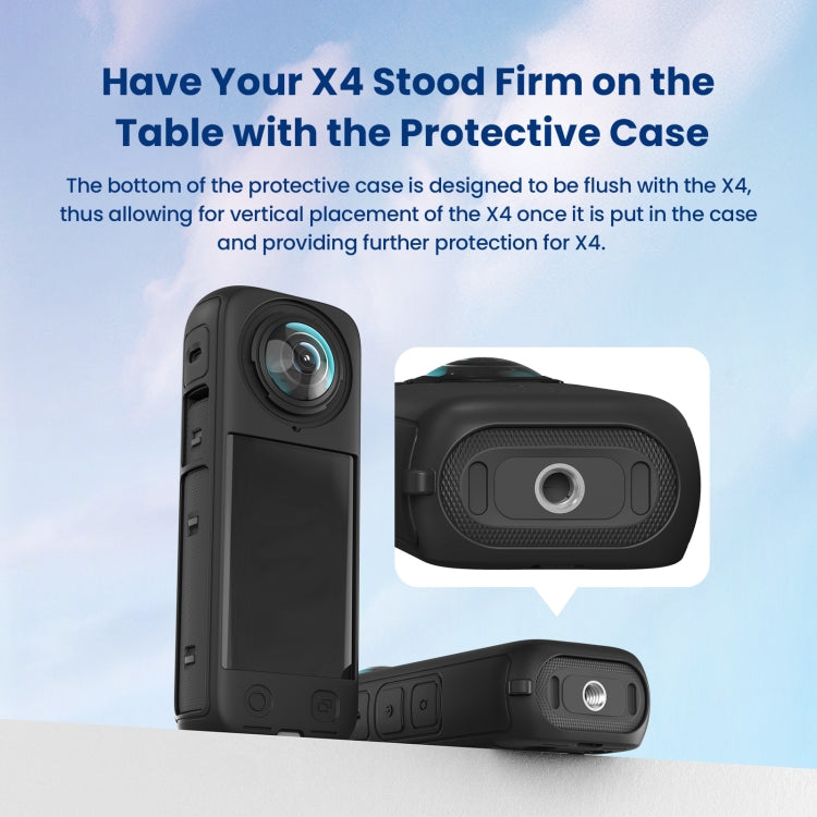 For Insta360 X4 AMagisn Silicone Protective Cover, Body Case + Lens Cover Black, Lens Cover Gray