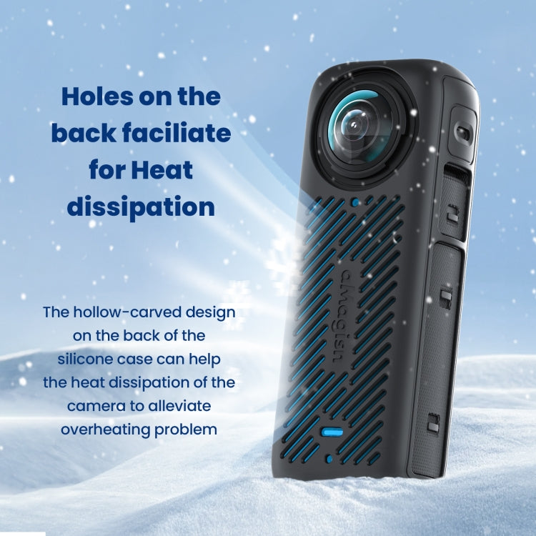 For Insta360 X4 AMagisn Silicone Protective Cover, Body Case + Lens Cover Black, Lens Cover Gray