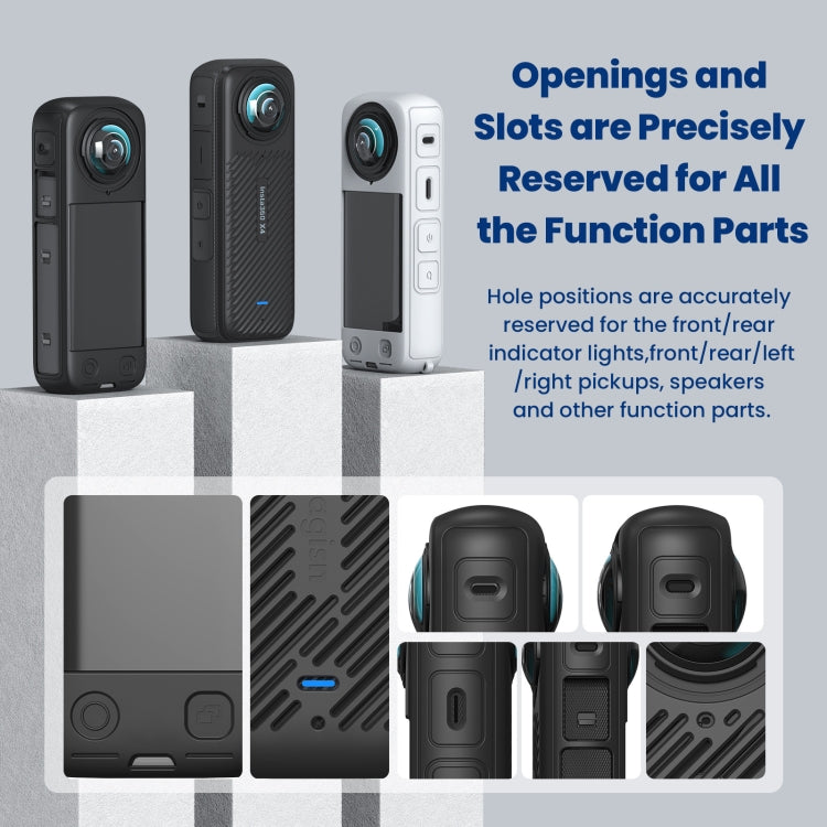 For Insta360 X4 AMagisn Silicone Protective Cover, Body Case + Lens Cover Black, Lens Cover Gray