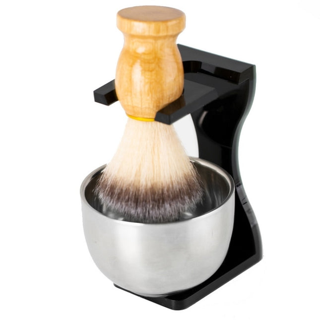 3pcs /Set Men Foam Manual Wooden Handle Beard Brush Set, Nylon Wool Black, Nylon Wool Silver, Badger Hair Silver, Badger Hair Black