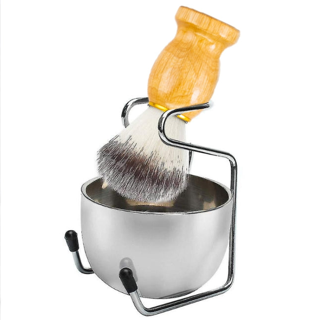 3pcs /Set Men Foam Manual Wooden Handle Beard Brush Set, Nylon Wool Black, Nylon Wool Silver, Badger Hair Silver, Badger Hair Black