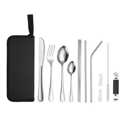 Portable Stainless Steel Cutlery Set Outdoor Picnic Knife And Fork Tool With Storage Bag, A Model Silver, A Model Gold, A Model Black, B Model Silver, B Model Gold, B Model Black, C Model Silver, C Model Black