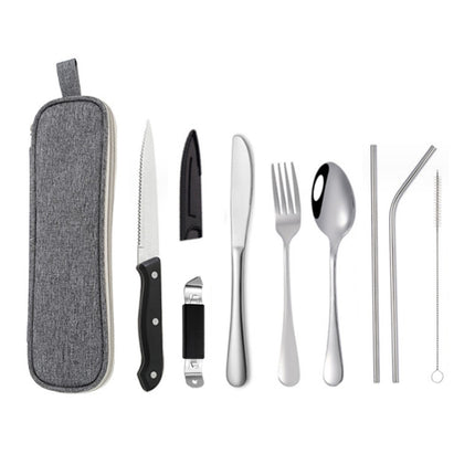 Portable Stainless Steel Cutlery Set Outdoor Picnic Knife And Fork Tool With Storage Bag, A Model Silver, A Model Gold, A Model Black, B Model Silver, B Model Gold, B Model Black, C Model Silver, C Model Black