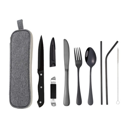 Portable Stainless Steel Cutlery Set Outdoor Picnic Knife And Fork Tool With Storage Bag, A Model Silver, A Model Gold, A Model Black, B Model Silver, B Model Gold, B Model Black, C Model Silver, C Model Black