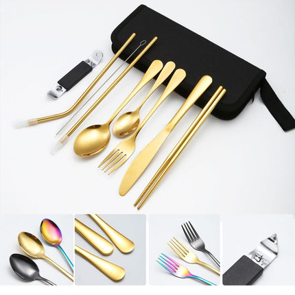 Portable Stainless Steel Cutlery Set Outdoor Picnic Knife And Fork Tool With Storage Bag, A Model Silver, A Model Gold, A Model Black, B Model Silver, B Model Gold, B Model Black, C Model Silver, C Model Black