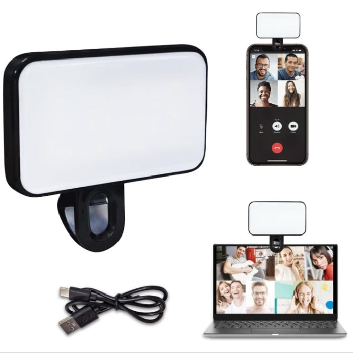 Luz de relleno para selfies recargable con clip de 3 temperaturas de color para teléfono, computadora portátil, tableta y reuniones, 24 LED