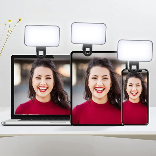 Selfie Fill Light Rechargeable 3 Color Temperature Clip On For Phone, Laptop, Tablet Meeting, 24 LEDs