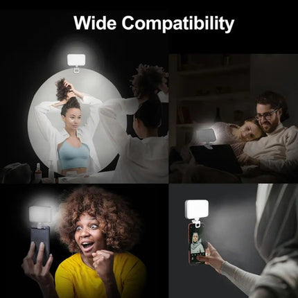 66 LEDs Selfie Fill Light Rechargeable 3 Modes Clip-on Pocket Light For Phone, Laptop, Tablet Meeting, 66 LEDs  White, 66 LEDs  Black