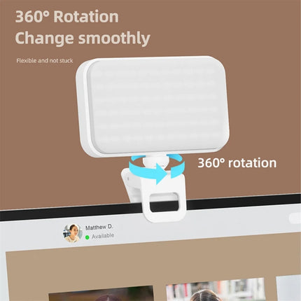 66 LEDs Selfie Fill Light Rechargeable 3 Modes Clip-on Pocket Light For Phone, Laptop, Tablet Meeting, 66 LEDs  White, 66 LEDs  Black