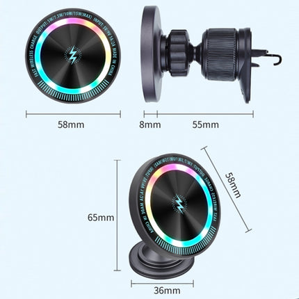Magsafe 15W Magnetic Colorful Light Wireless Charging Mobile Phone Holder, A9 Air Outlet Dark Gray, A9 Air Outlet Silver, A9 Adhesive Dark Gray