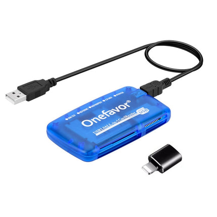 Onefavor All-In-One Card Reader Support SM / XD / SD / MMC / MS / CF Card, All-In-One, Card Reader+Type-C Adaptor, Card Reader+8 Pin Adaptor