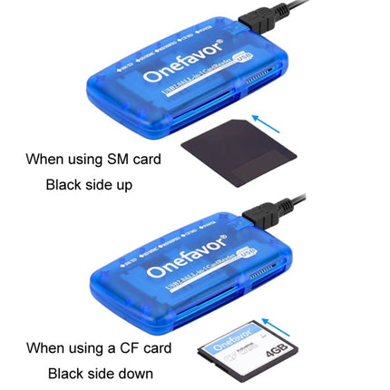 Onefavor All-In-One Card Reader Support SM / XD / SD / MMC / MS / CF Card, All-In-One, Card Reader+Type-C Adaptor, Card Reader+8 Pin Adaptor