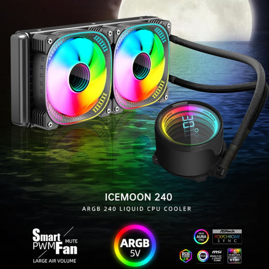 COOLMOON CM-YM-240T Digital ARGB Lens Edition Integrated Water Cooling CPU Cooler Temperature Display CPU Fan, CM-YM-240T