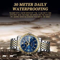 BINBOND B2202 Diamond Dual-calendar Luminous Quartz Watch, Inter-gold-Blue, Inter-gold-Green, Inter-gold-Black, Inter-gold-White, Full-gold-Gold, Full-gold-Black, White Steel-Blue, White Steel-Black, White Steel-White, Black Steel-Black-White Nail