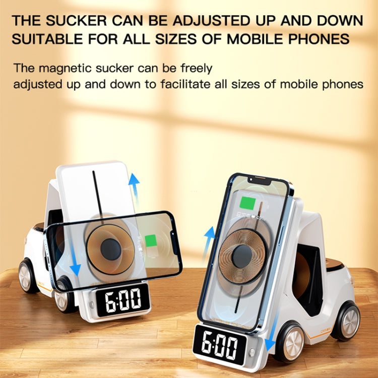 T20 5-in-1 Car-shaped Desktop Alarm Clock Wireless Charger with Atmosphere Light, White, Gray, Yellow, Orange