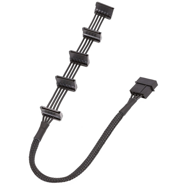 18AWG Large 4Pin Sleeve Grid 1 To 5 SATA Hard Drive Cage Cable, 40cm 4Pin 1 To 5