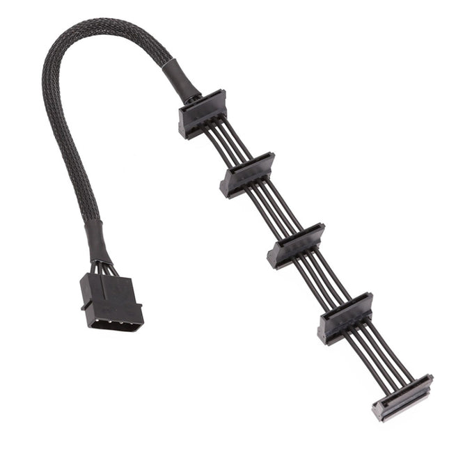 18AWG Large 4Pin Sleeve Grid 1 To 5 SATA Hard Drive Cage Cable, 40cm 4Pin 1 To 5