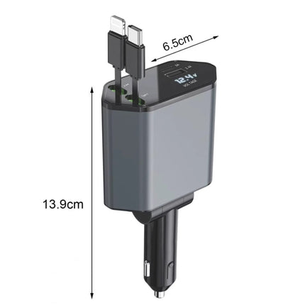 4-In-1 120W Multifunctional USB Retractable Dual-Line Digital Display Car Fast Charger
