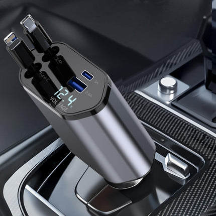 4-In-1 120W Multifunctional USB Retractable Dual-Line Digital Display Car Fast Charger