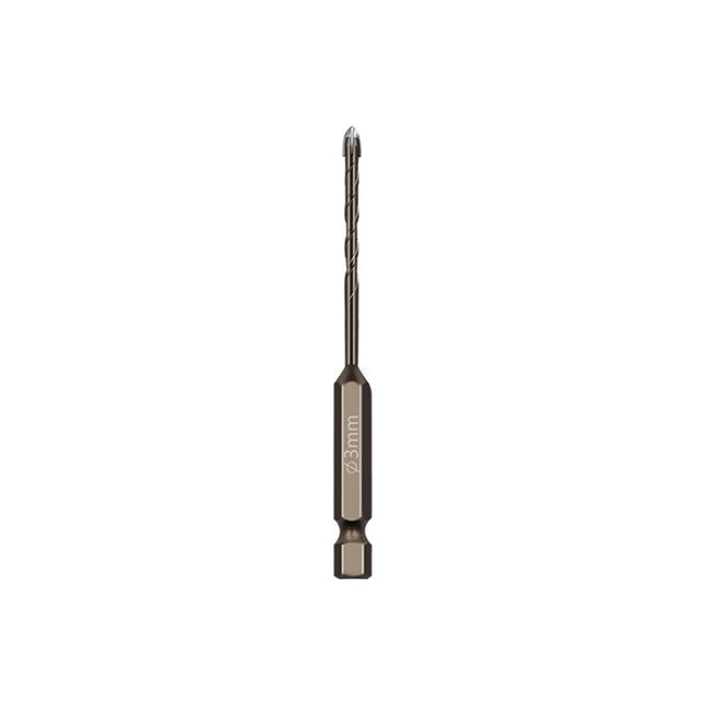 Hexagonal Shank Spiral Flute Cross Alloy Drill Bits Glass Tile Four Edge Drivers, 3mm, 4mm, 5mm, 6mm, 8mm, 10mm, 12mm