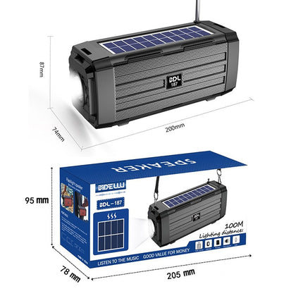 BDL-187 LED Light Solar Wireless Bluetooth Speaker Portable Outdoor Camping FM Radio